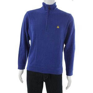 346 Brooks Brothers Mens Pullover Blue Mock Neck Zip Cotton Size S